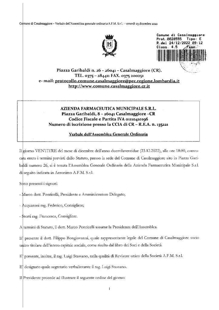 Verbale Assemblea Generale e Ordinaria del 23.12.22